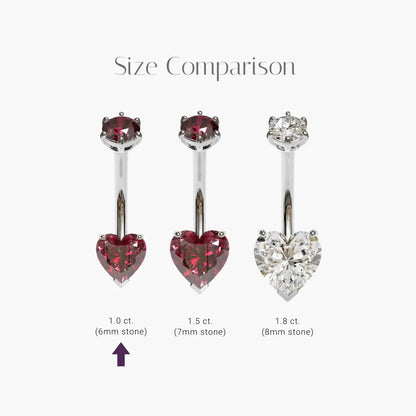 Red Sunrise 1.0 ct. Heart Moissanite Belly Ring White Gold