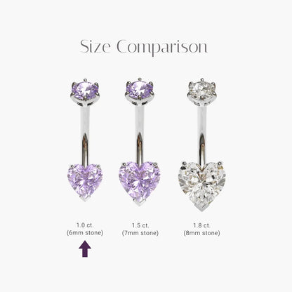 Purple Rain 1.0 ct. Heart Moissanite Belly Ring White Gold