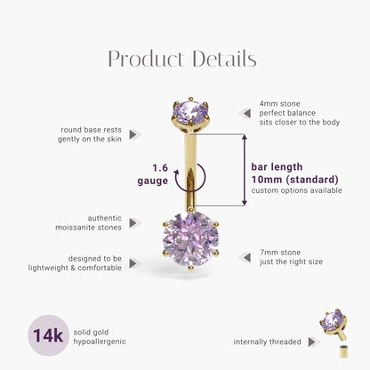 Purple Rain 1.5 ct. Moissanite Belly Ring