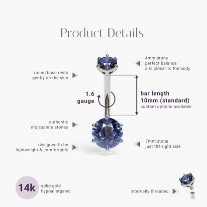 Sapphire Martini 1.5 ct. Moissanite Belly Ring White Gold