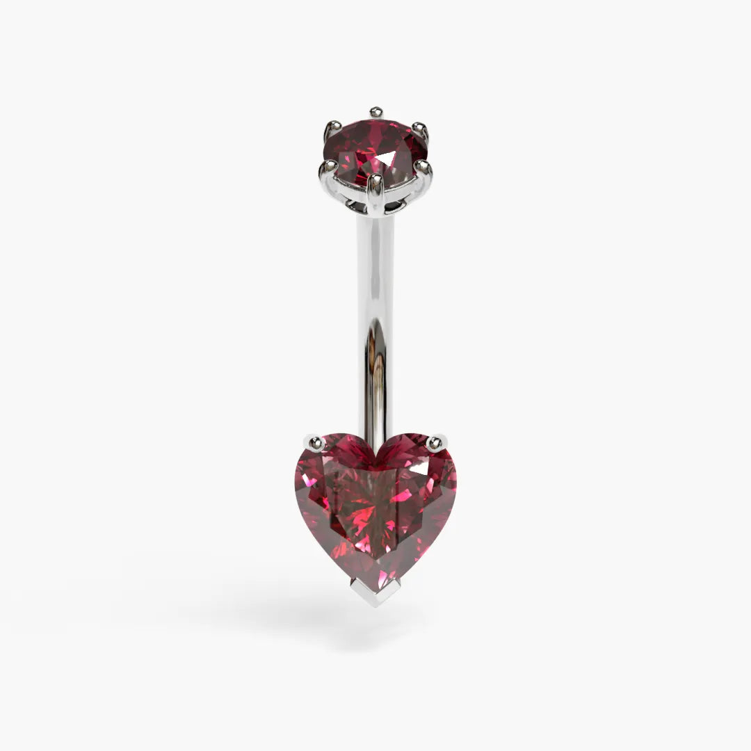 Red Sunrise 1.5 ct. Heart Moissanite Belly Ring White Gold