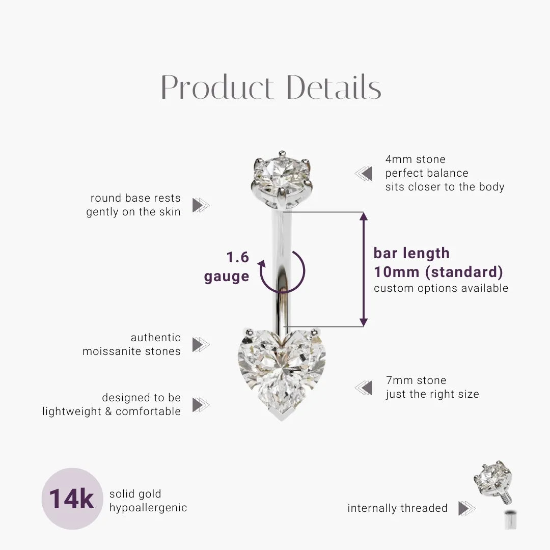 Heart 1.5 ct. Moissanite Belly Ring White Gold