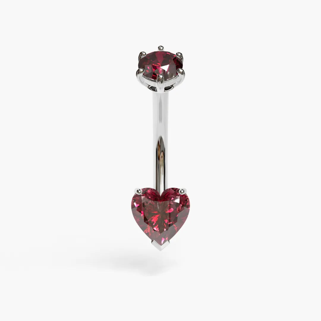 Red Sunrise 1.0 ct. Heart Moissanite Belly Ring White Gold