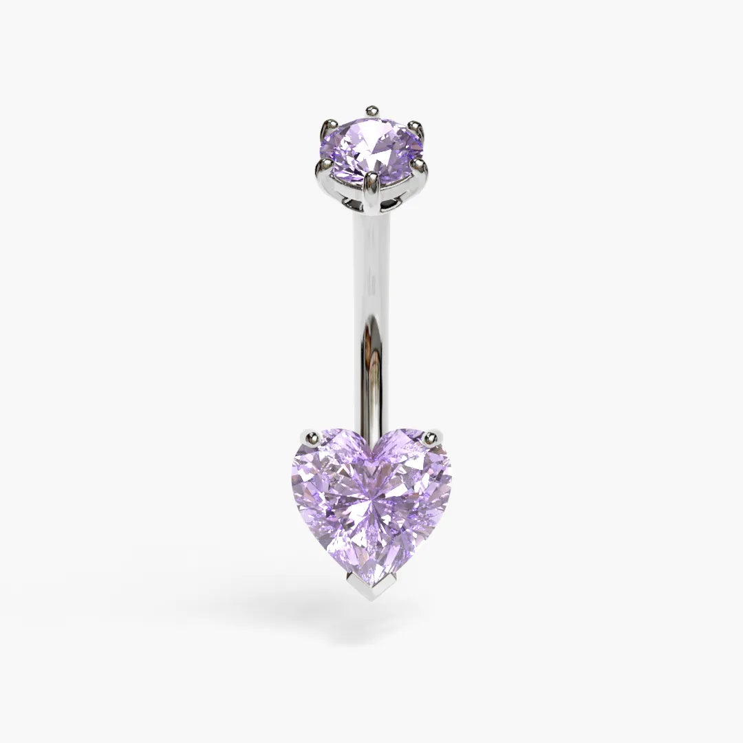 Purple Rain 1.5 ct. Heart Moissanite Belly Ring White Gold