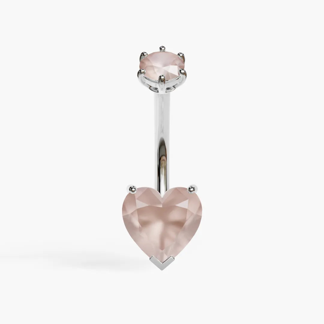 Heart Rose Quartz Belly Ring White Gold