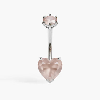 Heart Rose Quartz Belly Ring White Gold