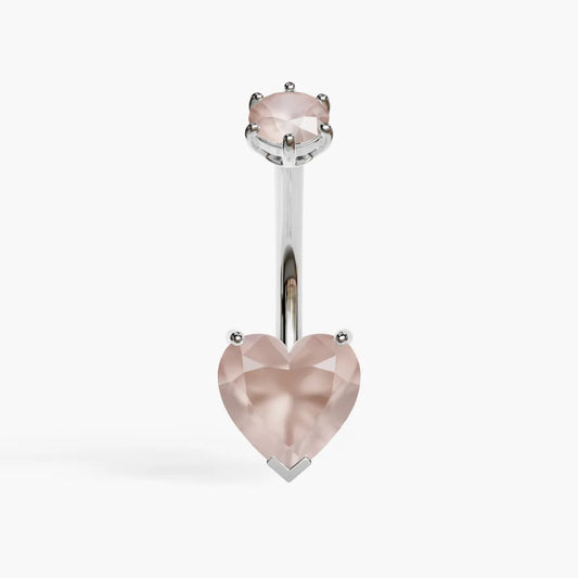 Heart Rose Quartz Belly Ring White Gold