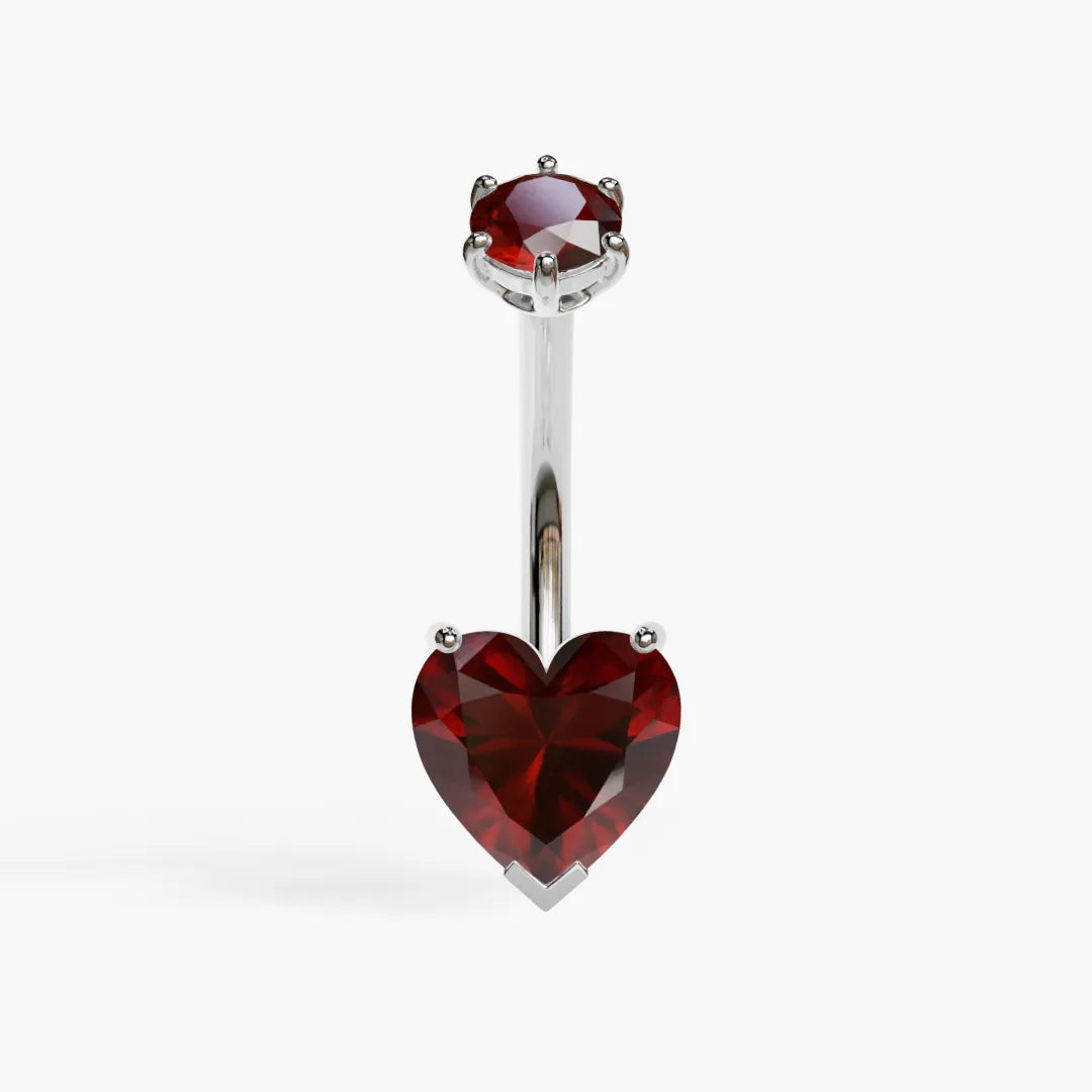 Heart Garnet Belly Ring White Gold