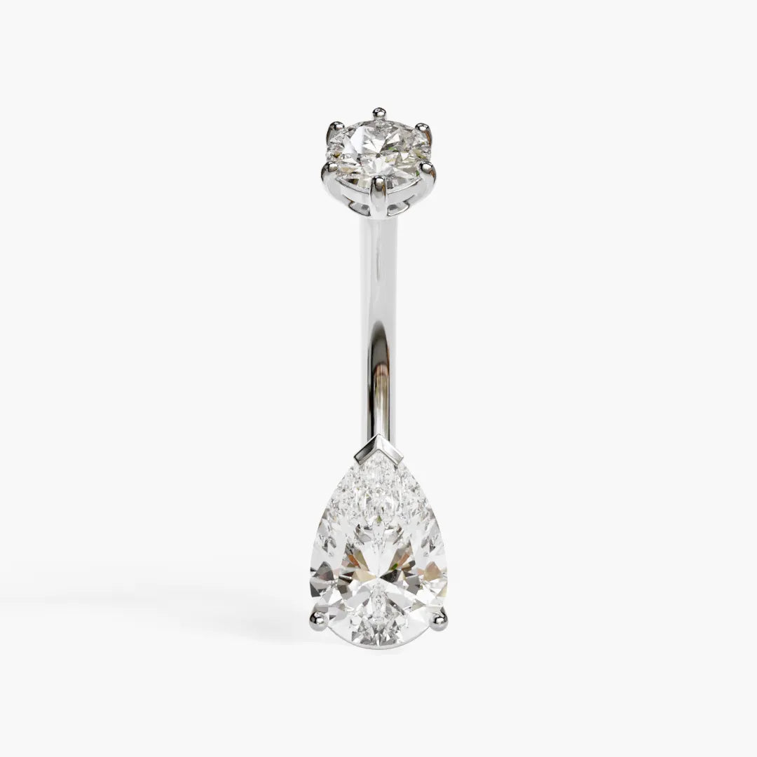 Teardrop 1.5 ct. Moissanite Belly Ring White Gold