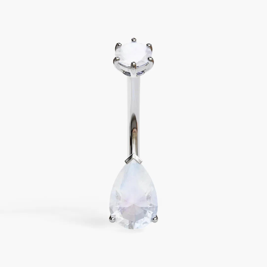 Teardrop 9mm Moonstone Belly Ring White Gold