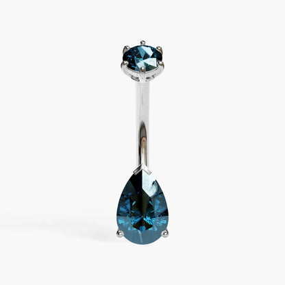 Teardrop 9mm London-Blue Topaz Belly Ring White Gold