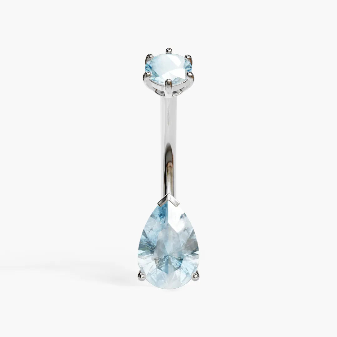 Teardrop 9mm Sky-Blue Topaz Belly Ring White Gold