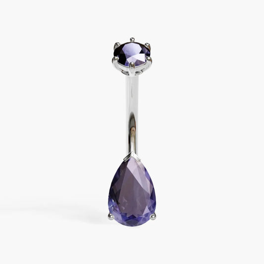 Teardrop 9mm Tanzanite Belly Ring White Gold