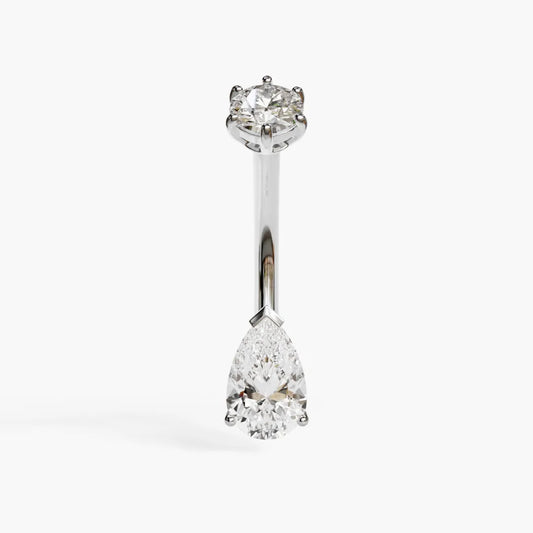 Teardrop 1.0 ct. Moissanite Belly Ring White Gold