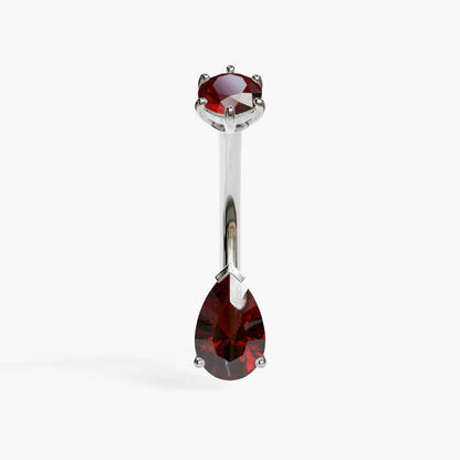 Teardrop 8mm Garnet Belly Ring White Gold