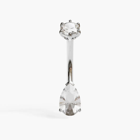 Teardrop 8mm Topaz Belly Ring White Gold