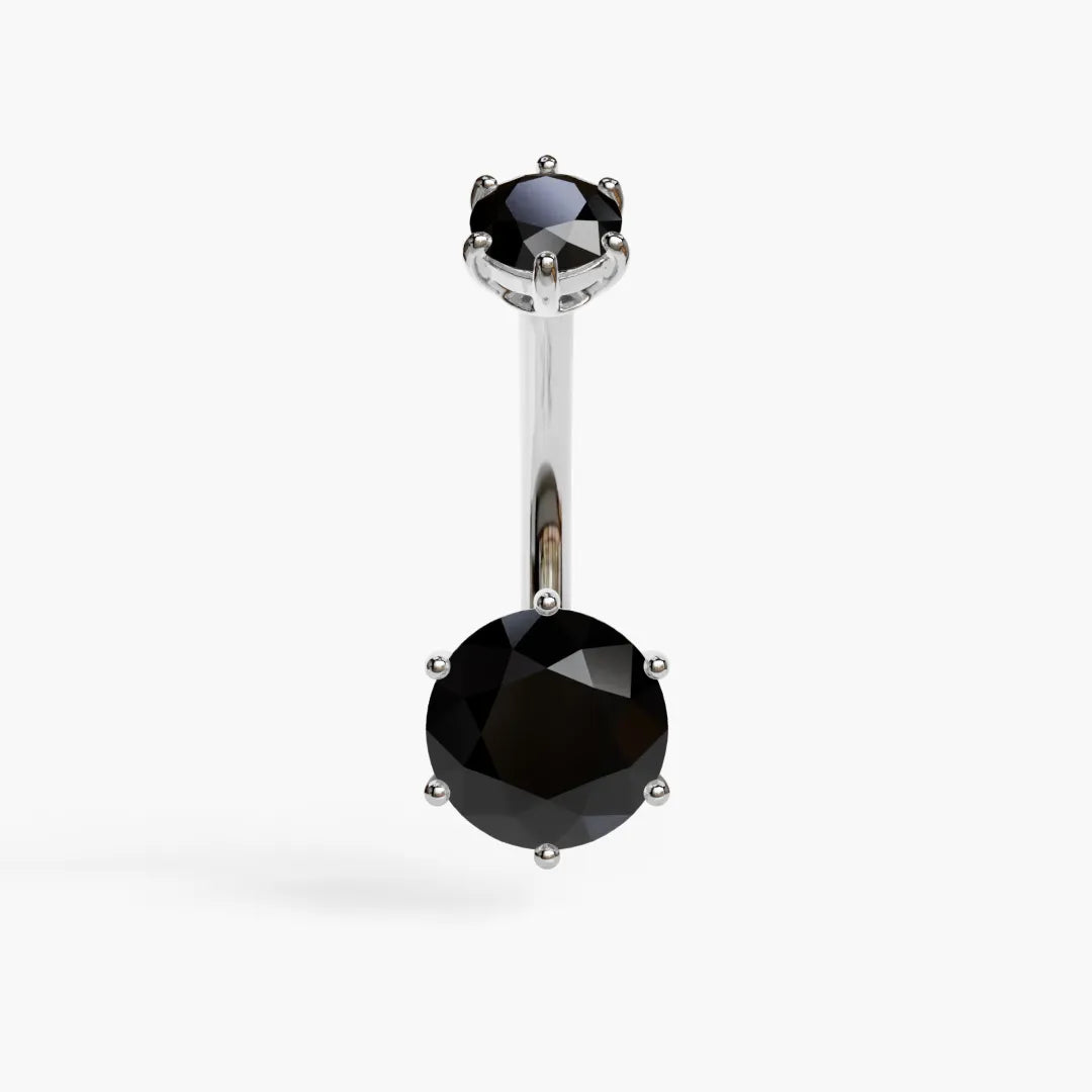 Orb 8mm Black Onyx Belly Ring White Gold