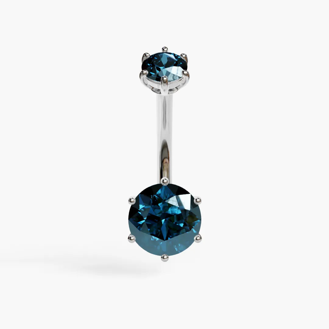 Orb 7mm London Blue Topaz Belly Ring White Gold