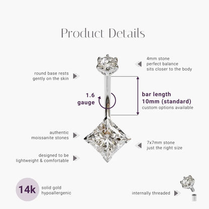 Princess 2.0 ct. Moissanite Belly Ring White Gold