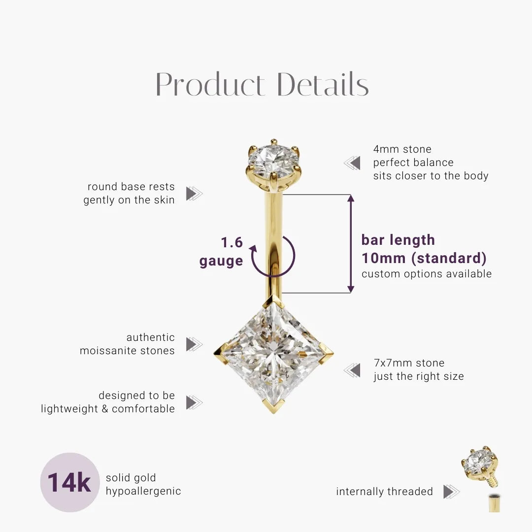 Princess 2.0 ct. Moissanite Belly Ring