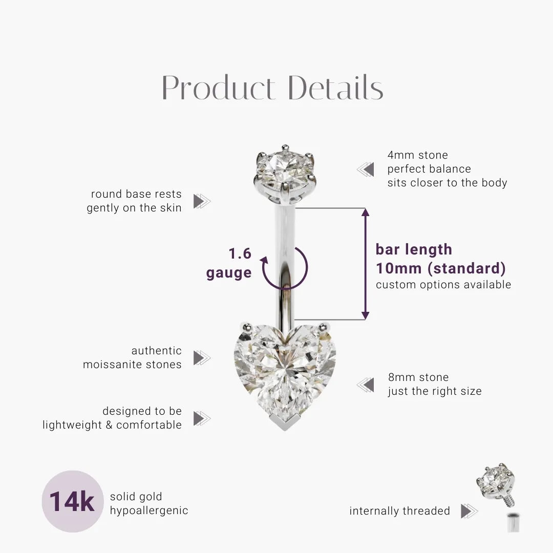 Heart 1.8 ct. Moissanite Belly Ring White Gold