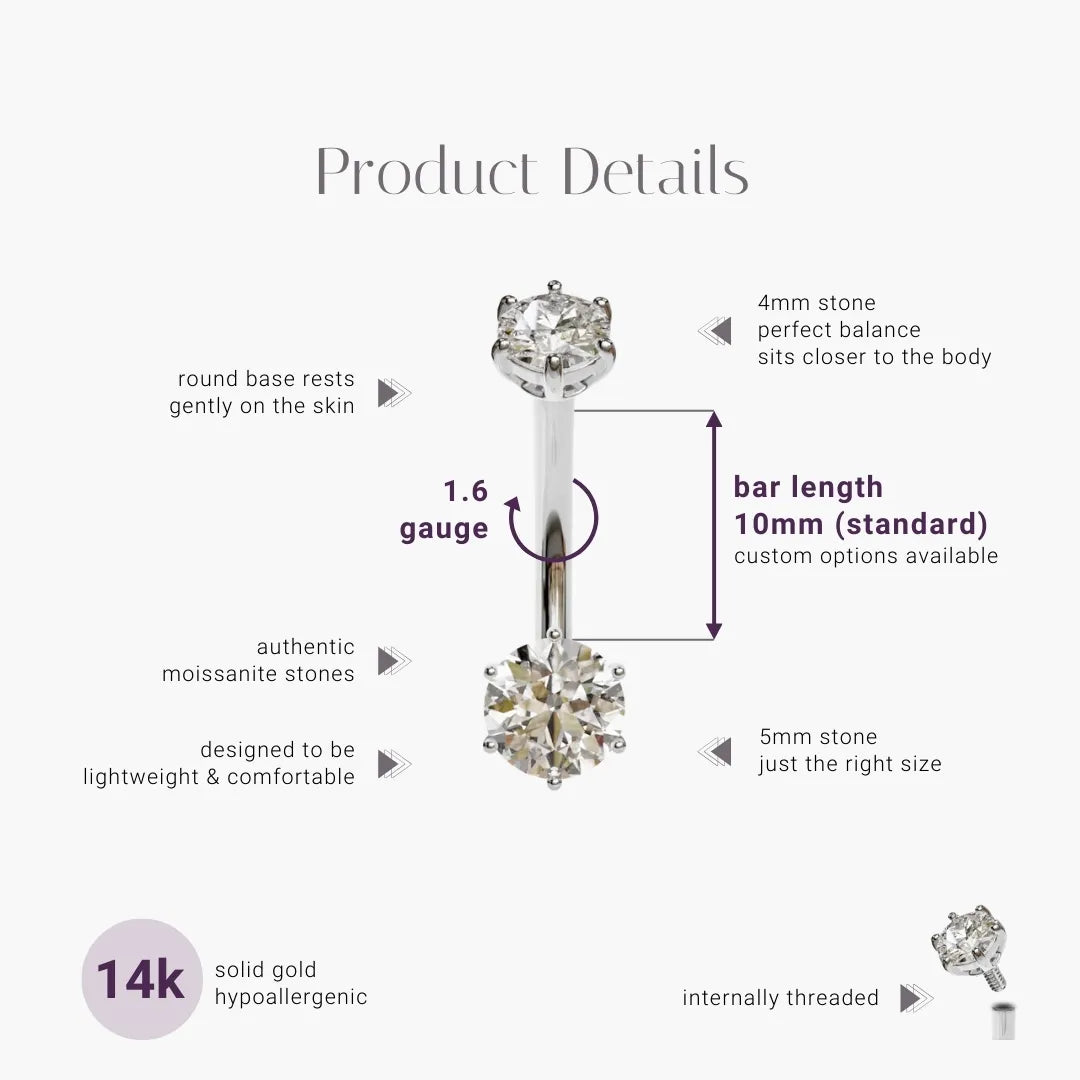 Orb 0.8 ct. Moissanite Belly Ring White Gold