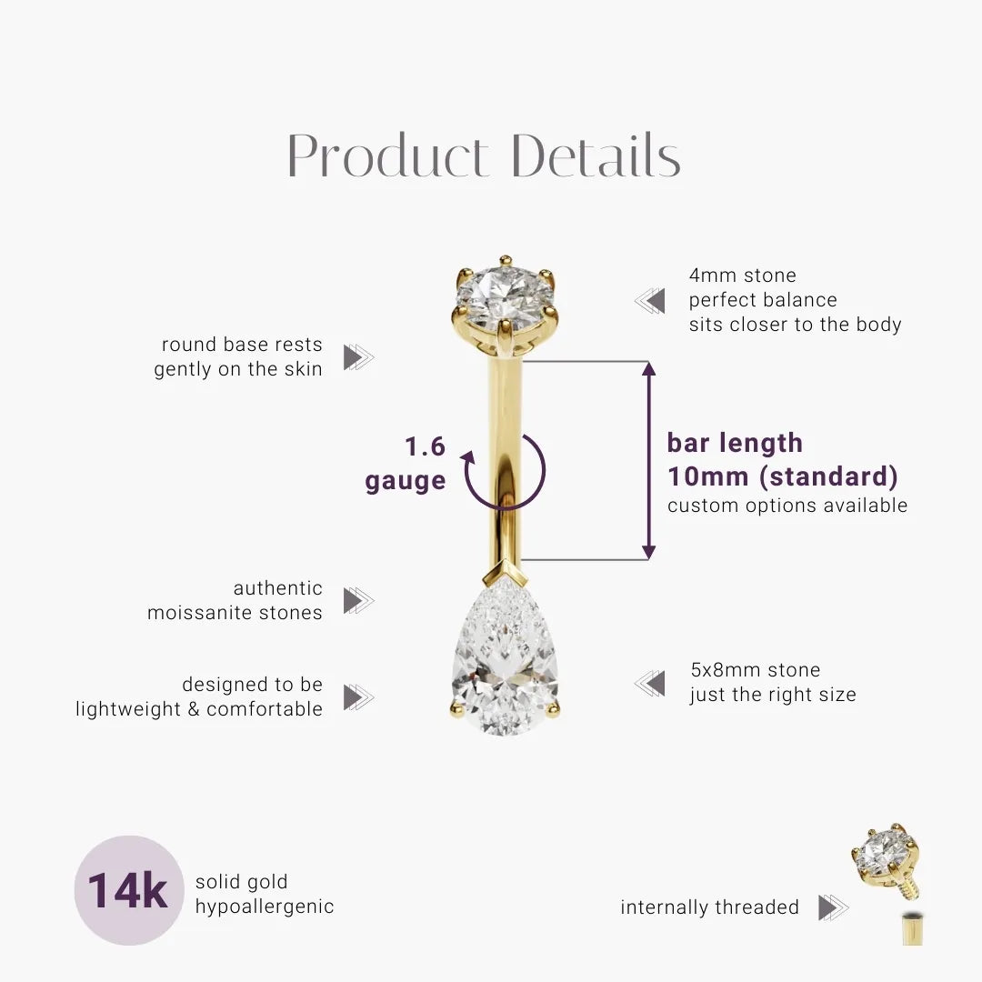 Teardrop 1.0 ct. Moissanite Belly Ring