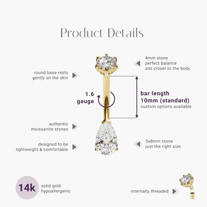 Teardrop 1.0 ct. Moissanite Belly Ring