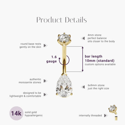 Teardrop 1.5 ct. Moissanite Belly Ring