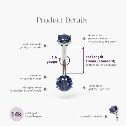 Sapphire Martini 0.8 ct. Moissanite Belly Ring White Gold