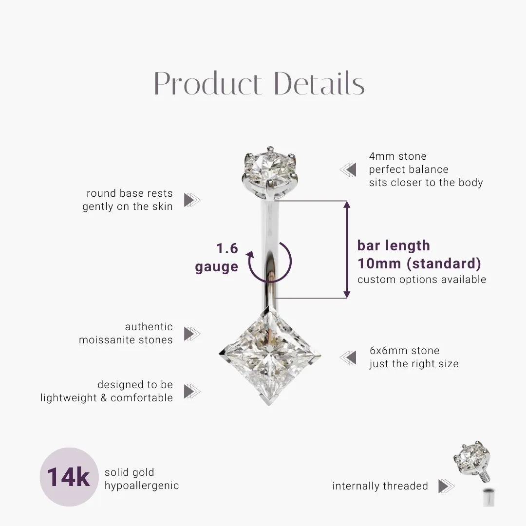 Princess 1.6 ct. Moissanite Belly Ring White Gold