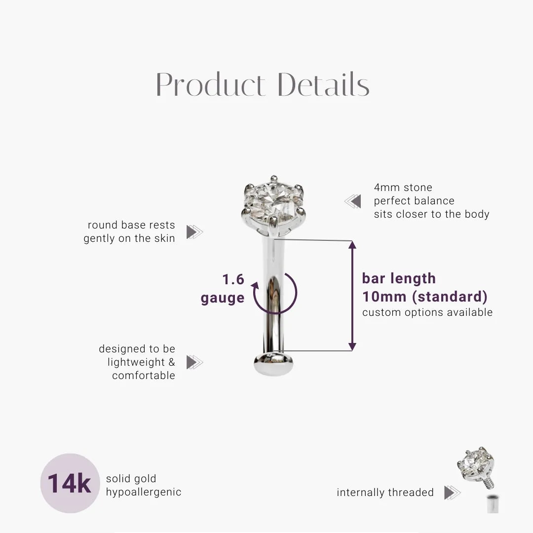 Floating Moissanite Belly Ring White Gold