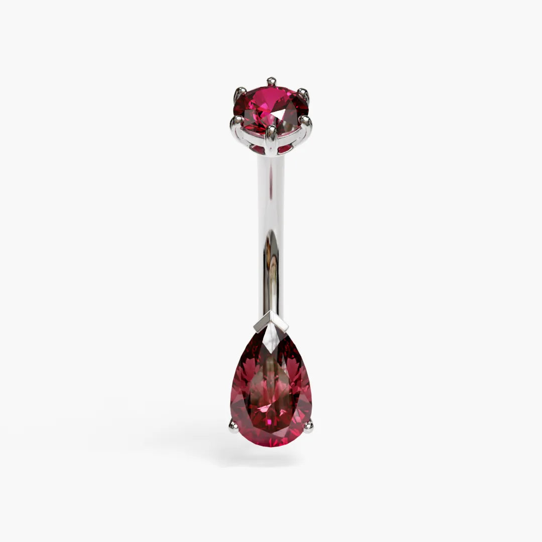 Red Sunrise 1.0 ct. Tear Moissanite Belly Ring White Gold