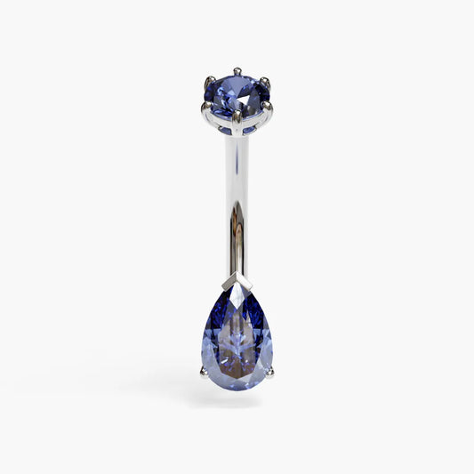 Sapphire Martini 1.0 ct. Tear Moissanite Belly Ring White Gold