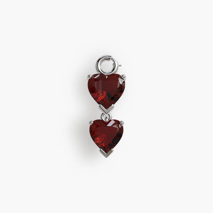 Duo 'Heart' Garnet Charm Silver